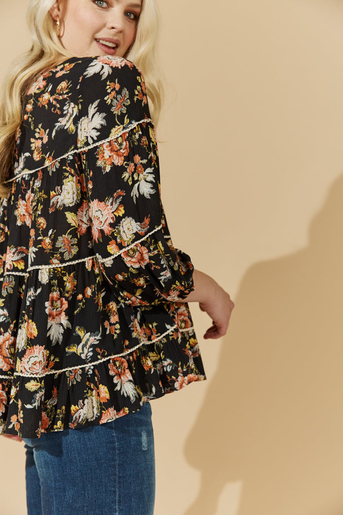 Flourish Tiered Top - Black - Isle of Mine Clothing - Top L/S