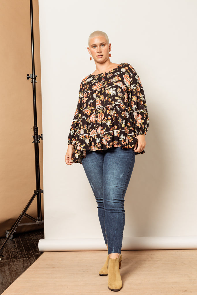 Flourish Tiered Top - Black - Isle of Mine Clothing - Top L/S