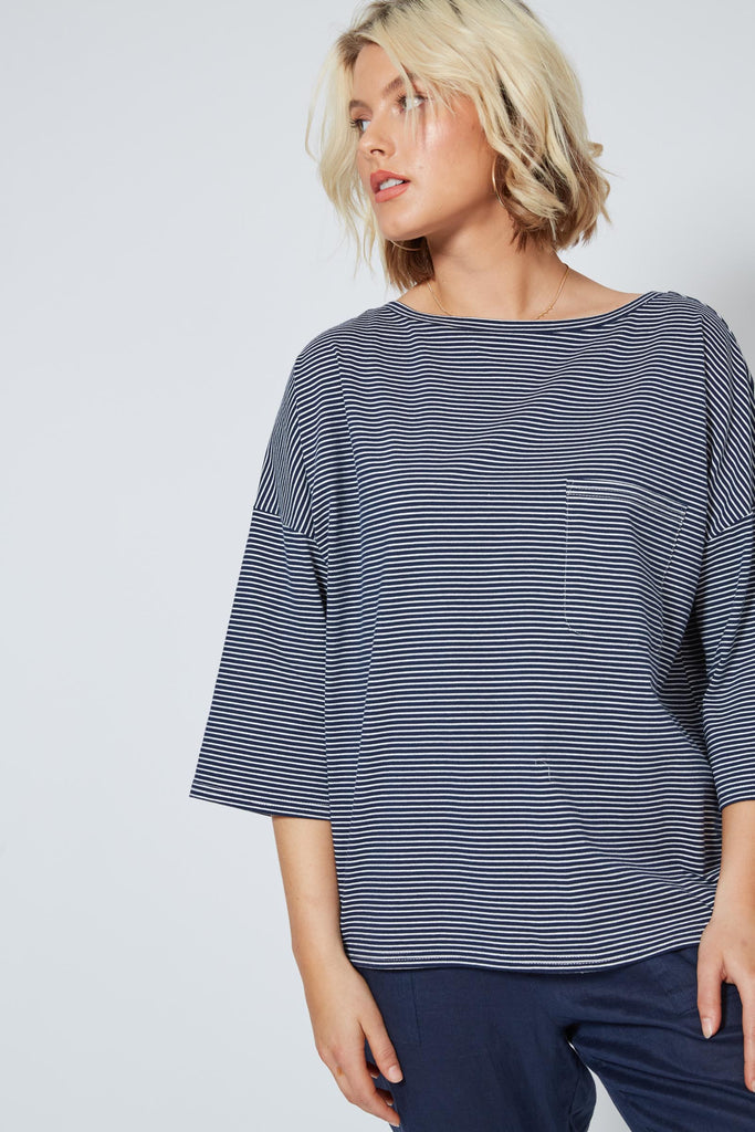 Sunda Box Tee - Indigo - Isle of Mine Clothing - Top Tshirt 3/4 Sleeve