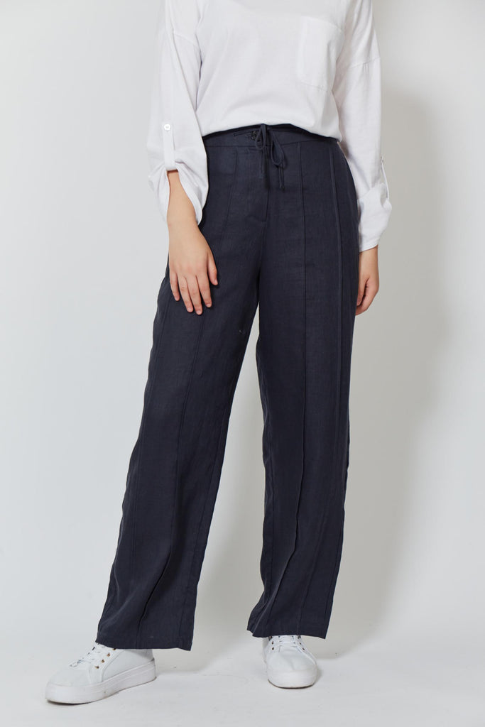 Wintour Pleat Pant - Ink - Isle of Mine Clothing - Pant Relaxed Linen