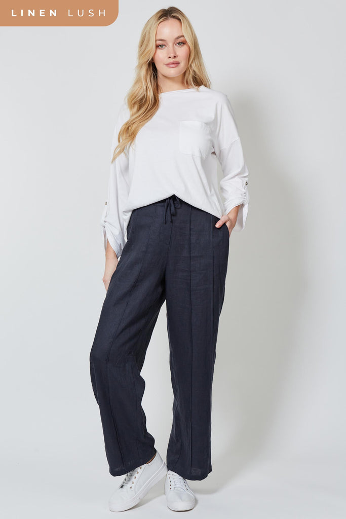 Wintour Pleat Pant - Ink - Isle of Mine Clothing - Pant Relaxed Linen