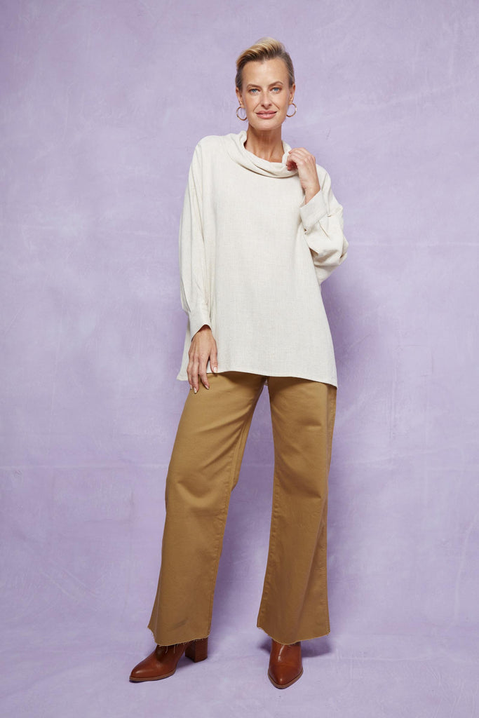 Vera Roll Neck Top - Canvas - Isle of Mine Clothing - Top One Size Linen