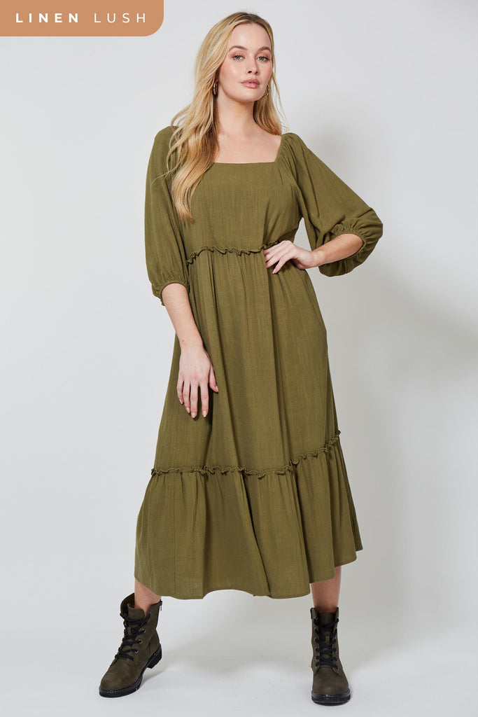 Vera Tiered Maxi - Evergreen - Isle of Mine Clothing - Dress Maxi Linen