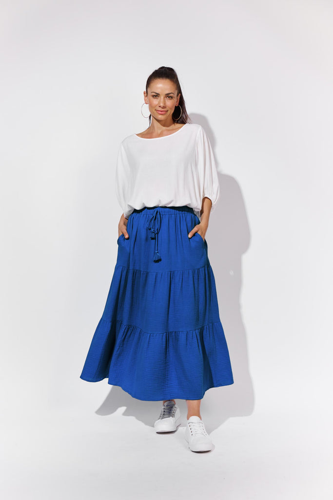 Java Tiered Skirt - Cobalt - Isle of Mine Clothing - Skirt Mid